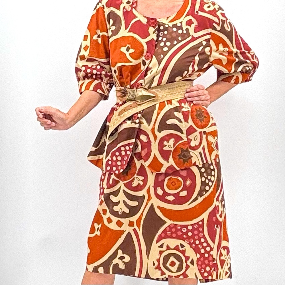 Max Mara Marina Rinaldi Geometric Print Abstract Cotton Top Skirt Set